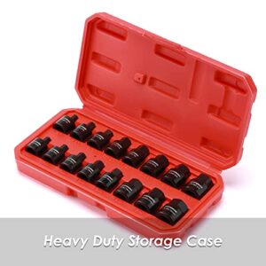 MIXPOWER 3/8-Inch Drive Low Profile Impact Hex Driver Set, 16-Piece, SAE/Metric, Hex, 1/4 Inch - 3/4 Inch, 6mm - 19mm, Cr-Mo Steel, One- Piece Construction