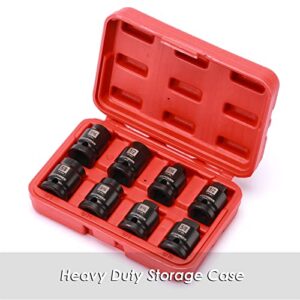 MIXPOWER 8 Pieces 1/2-inch Drive Pipe Plug Socket Set, SAE, CR-MO, Tapered Male Square Drive, Chamfered Female Square Drive