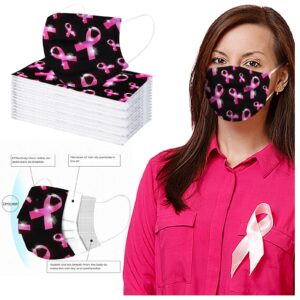 Lojito 10/50PC Disposable Face_Mask, Unisex Adult Breast Cancer Prevention Awareness Facial Protective Face Coverings