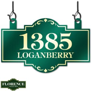 hanging address sign, house address plaque, indoor/outdoor use, 8x13 inch, 22 colors, reflective option, usa made by my sign center (florence)