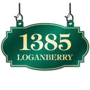 hanging address sign, house address plaque, indoor/outdoor use, 8x13 inch, 22 colors, reflective option, usa made by my sign center (victorian)