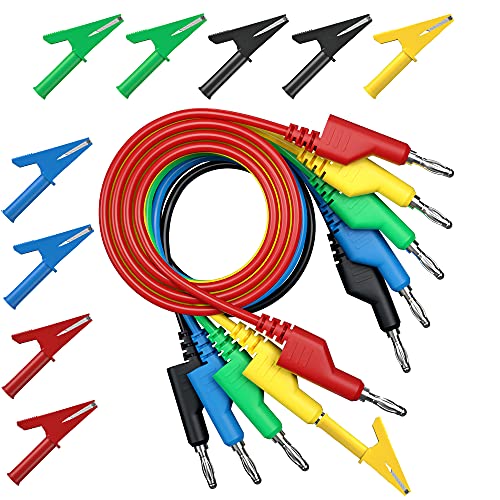 TALLSOCNE 5pcs 4mm  Stackable  Banana to Banana Plug Test Cable Lead Set,10pcs 4mm Socket Banana Jack Copper  Alligator Clips, for Multimeter Leads, Electrical Test Leads 1000V/ Max 19A 