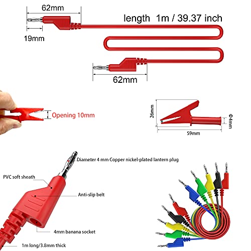 TALLSOCNE 5pcs 4mm  Stackable  Banana to Banana Plug Test Cable Lead Set,10pcs 4mm Socket Banana Jack Copper  Alligator Clips, for Multimeter Leads, Electrical Test Leads 1000V/ Max 19A 