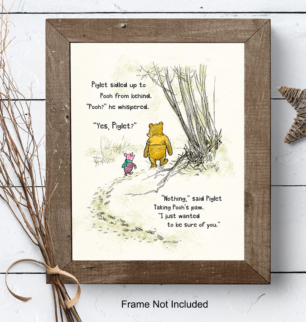 Winnie Wall Art & Decor - Pooh Kids Wall Art - Girls Bedroom Decor - Little Boys Room Decor - Baby Nursery Decor - Wall Decor for Toddlers - Inspirational Positive Quotes A. A. Milne Poster 8x10