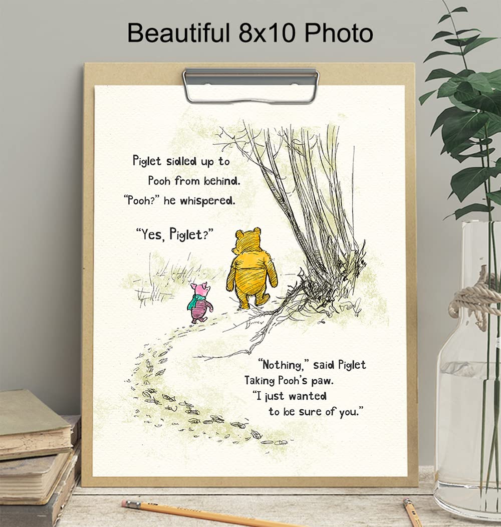 Winnie Wall Art & Decor - Pooh Kids Wall Art - Girls Bedroom Decor - Little Boys Room Decor - Baby Nursery Decor - Wall Decor for Toddlers - Inspirational Positive Quotes A. A. Milne Poster 8x10