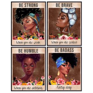 african american women wall art - be strong be brave be badass poster - positive inspirational quotes - black art - motivational wall decor - encouragement gifts - african american woman - black women