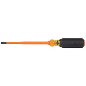 Klein Tools 6926INS Insulated Screwdriver, 1000V Slim Profile Tip, 1/4-Inch Cabinet Screwdriver with 6-Inch Shank, Cushion-Grip Handle