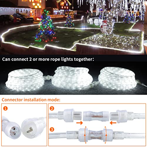 YQNLIFA Dimmable 80ft LED Rope Lights, 864 LEDs IP65 Waterproof Outdoor Indoor Linkable Cuttable Rope Light, 110V 6000K Daylight White Rope Light for Patio Garden Corridor Home Party Décor