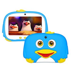 egotek penguin android kids tablet, 7inch quad core tablet for kids with wifi, android 10 os, preinstalled iwawa app, 3000mah long time battery(4~5h), 2gb+32gb, 1024x600 ips panel. (blue)