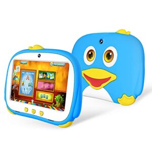 EGOTEK Penguin Android Kids Tablet, 7inch Quad Core Tablet for Kids with WiFi, Android 10 OS, Preinstalled iWawa App, 3000Mah Long Time Battery(4~5H), 2GB+32GB, 1024x600 IPS Panel. (Blue)