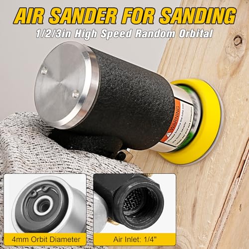 Mini Air Sander 1/2/3 Inch Pneumatic Small Orbital Sander for Auto Body Work, Mini Polisher with 45PCS Sanding Discs + 3PCS Backing Pads