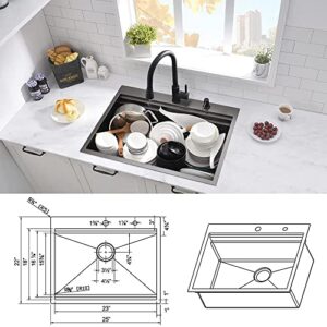 25 Black Drop In Kitchen Sink Workstation-Wesliv 25x22x10 Topmount Drop In Kitchen Sink Black Stainless Steel Sink Double Ledges Workstation Sink 16 Gauge Single Basin Kitchen Sink with Accessories