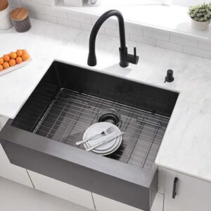 33 Inch Matte Black Farmhouse Sink- Wesliv 33x22 Inch Black Stainless Steel Farmhouse Sink Flat Apron Front Sink 16 Gauge Stainless Steel Farmhouse Kitchen Sink Deep Single Bowl Farm Sink