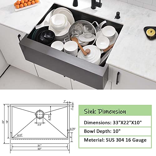 33 Inch Matte Black Farmhouse Sink- Wesliv 33x22 Inch Black Stainless Steel Farmhouse Sink Flat Apron Front Sink 16 Gauge Stainless Steel Farmhouse Kitchen Sink Deep Single Bowl Farm Sink