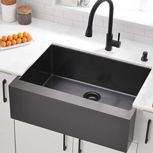 33 Inch Matte Black Farmhouse Sink- Wesliv 33x22 Inch Black Stainless Steel Farmhouse Sink Flat Apron Front Sink 16 Gauge Stainless Steel Farmhouse Kitchen Sink Deep Single Bowl Farm Sink