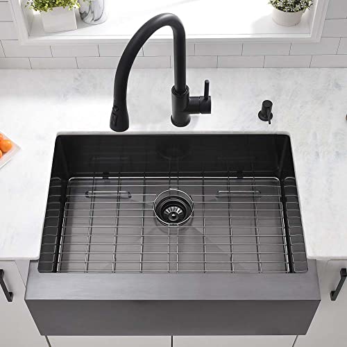 33 Inch Matte Black Farmhouse Sink- Wesliv 33x22 Inch Black Stainless Steel Farmhouse Sink Flat Apron Front Sink 16 Gauge Stainless Steel Farmhouse Kitchen Sink Deep Single Bowl Farm Sink