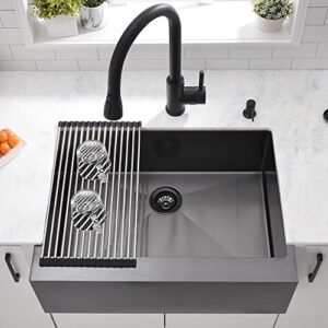 33 Inch Matte Black Farmhouse Sink- Wesliv 33x22 Inch Black Stainless Steel Farmhouse Sink Flat Apron Front Sink 16 Gauge Stainless Steel Farmhouse Kitchen Sink Deep Single Bowl Farm Sink