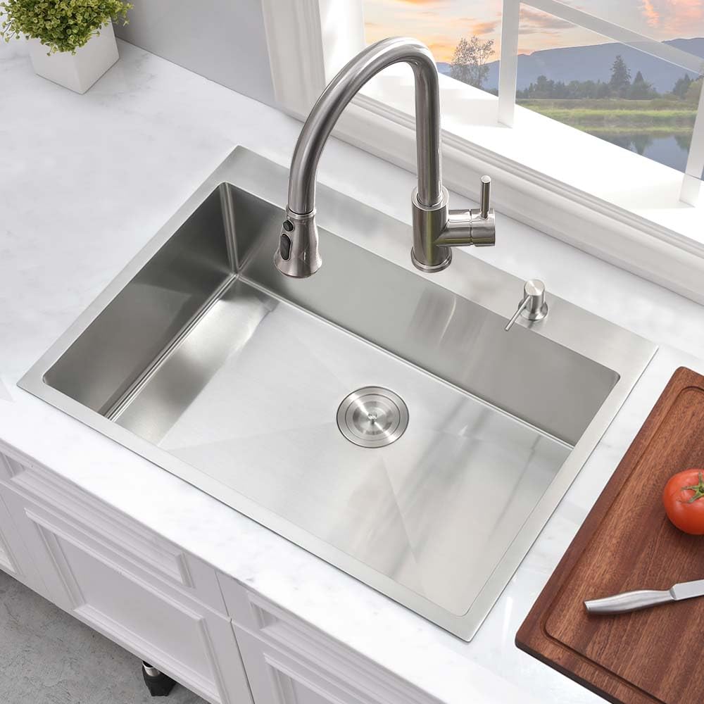 Wesliv 31 Inch Drop In Kitchen Sink,Wesliv 31x20x10 Topmount Sink 16 Gauge Stainless Steel Single Bowl Kitchen Sink 10 Inch Deep Handmade Kitchen Sink with Bottom Grid