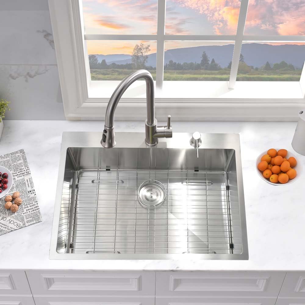 Wesliv 31 Inch Drop In Kitchen Sink,Wesliv 31x20x10 Topmount Sink 16 Gauge Stainless Steel Single Bowl Kitchen Sink 10 Inch Deep Handmade Kitchen Sink with Bottom Grid