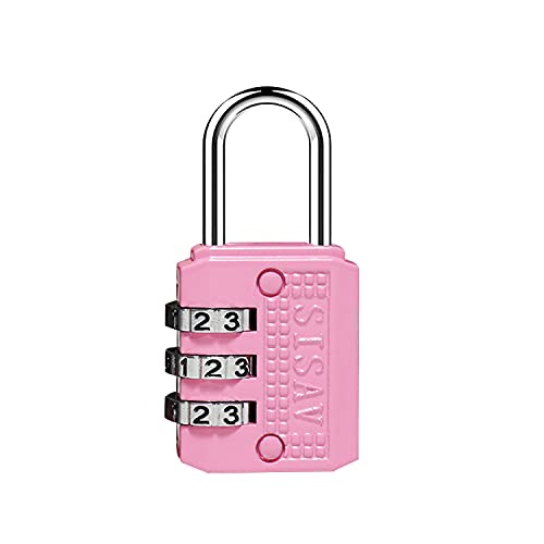 SISAV 3 Digit Combination Lock,Gym Padlock,Outdoor Padlock,Suitable for School Lockers,Tool Boxes,Travel Backpack,Hasp(Pink 1pack)