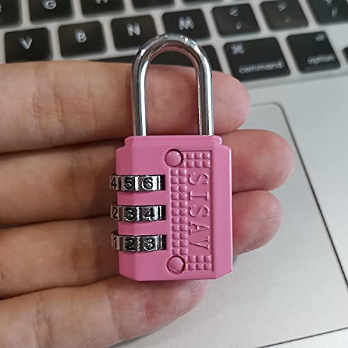 SISAV 3 Digit Combination Lock,Gym Padlock,Outdoor Padlock,Suitable for School Lockers,Tool Boxes,Travel Backpack,Hasp(Pink 1pack)