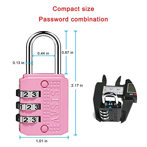 SISAV 3 Digit Combination Lock,Gym Padlock,Outdoor Padlock,Suitable for School Lockers,Tool Boxes,Travel Backpack,Hasp(Pink 1pack)