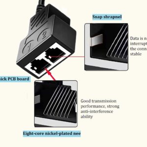 RJ45 Network Ethernet Splitter 1 2 Cable Adapter Male to 2 Female, Suitable Super Cat5-7, Cmpatible with ADSL, Hubs, TVs, Set-top Boxes, Routers, Wireless Devices, Computers