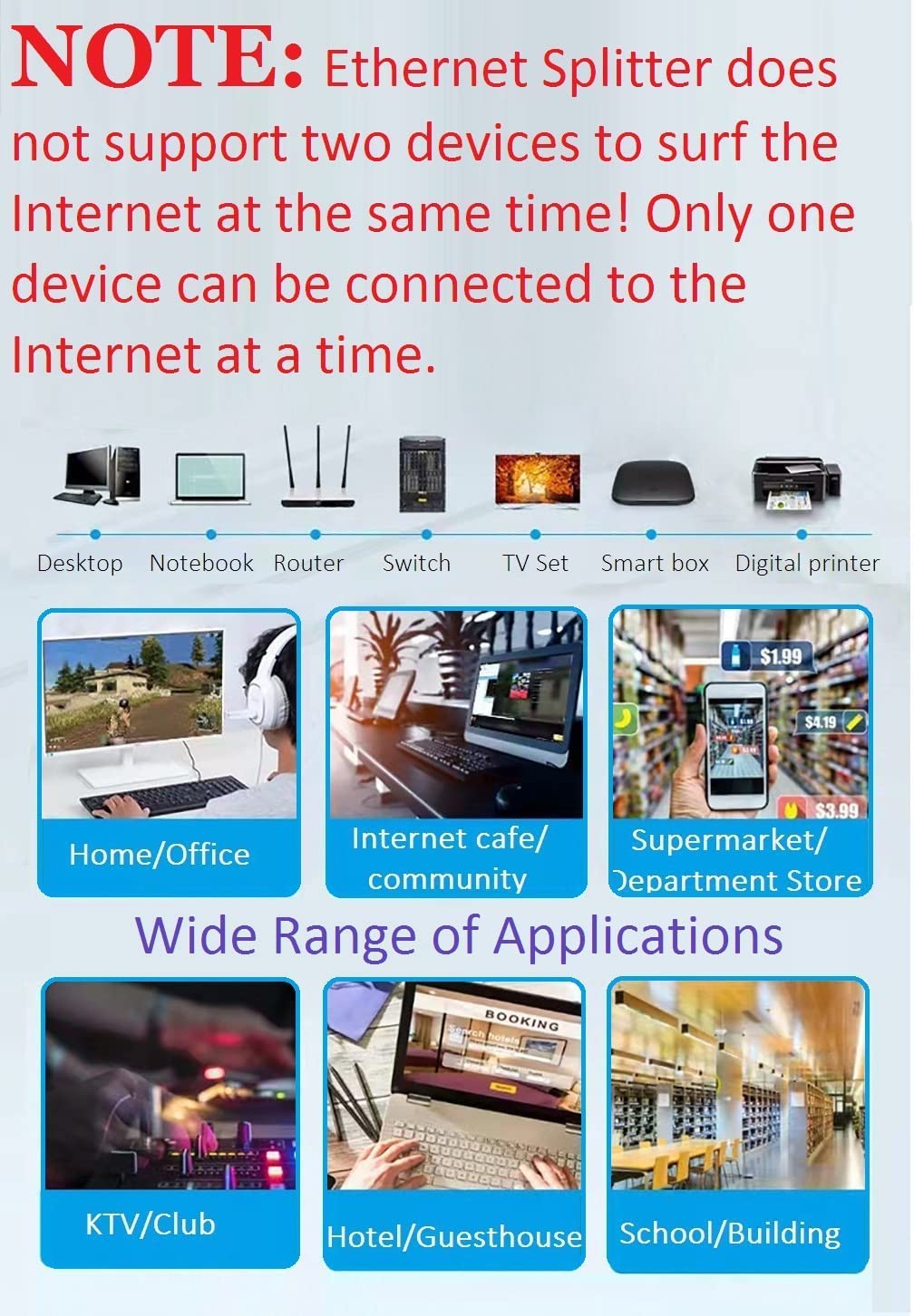 RJ45 Network Ethernet Splitter 1 2 Cable Adapter Male to 2 Female, Suitable Super Cat5-7, Cmpatible with ADSL, Hubs, TVs, Set-top Boxes, Routers, Wireless Devices, Computers