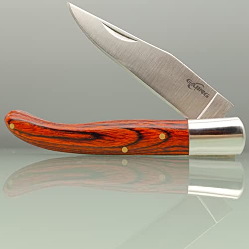 GAJING Well-polished Red Cherry Wood Handle Small Pocket Knife for Women/Men with 3 inches blade,Old Timer's Traditional Barlow Folding Slipjoint EDC Knife