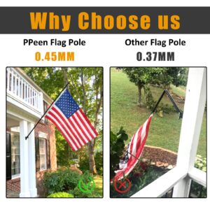 PPeen Flag Pole Kit for Outside House 6ft Stainless Steel Black Flagpole Wall Mounted Tangle Free American Flagpole for Residential Porch Garden Yard Truck Boat Commercial(only flagpole)