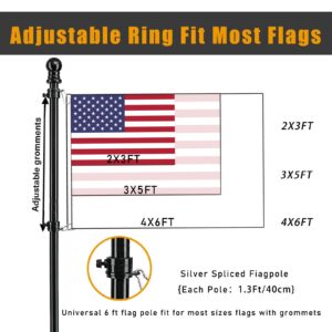 PPeen Flag Pole Kit for Outside House 6ft Stainless Steel Black Flagpole Wall Mounted Tangle Free American Flagpole for Residential Porch Garden Yard Truck Boat Commercial(only flagpole)