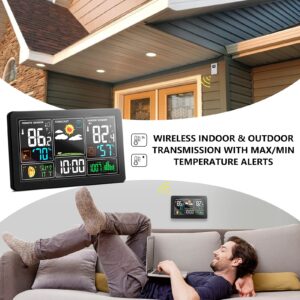 KALEVOL Weather Station Indoor Outdoor Thermometer Wireless Color Display Digital Temperature Humidity Monitor, Weather Thermometer Forecast Station with Atomic Clock and Adjustable Backlight