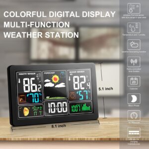 KALEVOL Weather Station Indoor Outdoor Thermometer Wireless Color Display Digital Temperature Humidity Monitor, Weather Thermometer Forecast Station with Atomic Clock and Adjustable Backlight