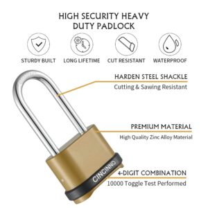 CINCINNO 4 Digit Combination Lock, Heavy Duty Combination Padlock with Long Shackle Combo Padlock for Outdoor Use ,Sheds, Locker, Storage Unit, Gym and Gate