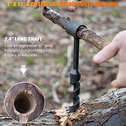 Yoursme 1” x 12” Scotch Eye Wood Auger Drill Bit - Hand Auger for Bushcraft Backpack and Camping - Addition Tool to Survival and Camping Gear Packs