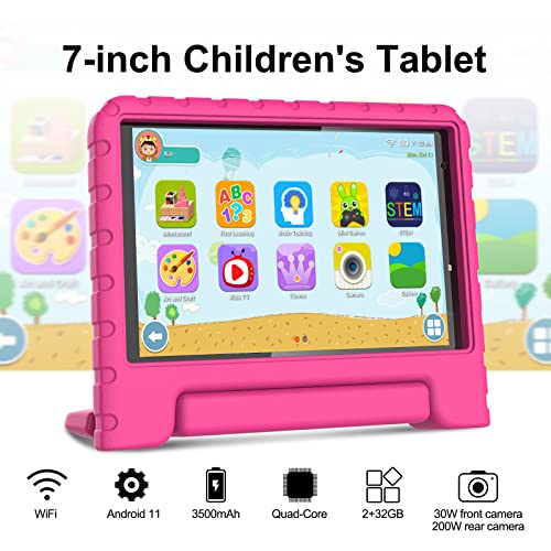 JUSYEA Kids Tablet 7 inch Android 11 - Kids for Tablet with Case - Quad Core - RAM 2GB | 32GB ROM - Kids Edition Tablets J8-3500mAh Battery | WiFi | Bluetooth, Entertainment | Education (Pink)