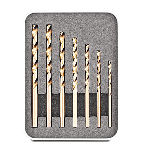 Wseksa M35 Cobalt Drill Bit Set 15/64,7/32,3/16,11/64,5/32,9/64,7/64 inch for Hardened Metal, Stainless Steel, Cast Iron and Wood Plastic with Metal Drill Bit Organizer (7 pcs Cobalt)