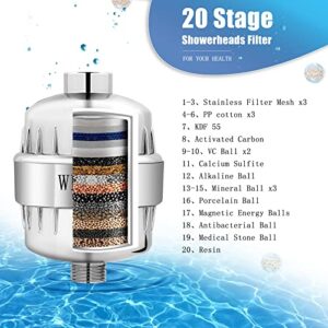 Welan Shower Filter, 20 Stage Chrome Shower Head Filter for Hard Water, Removing Chlorine Heavy Metal and Sediment