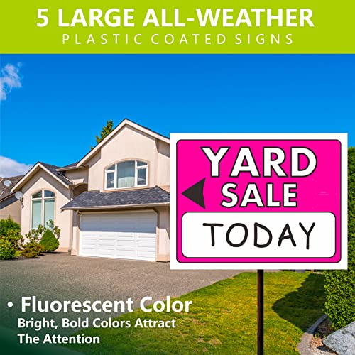 5-Pack Double-Sided Yard Sale Sign Kits with 1400 pcs Sale Pricing Stickers, Large Font, Fluorescent Neon Color, All-Weather Plastic-Coated Signs for Yard Garage Sale