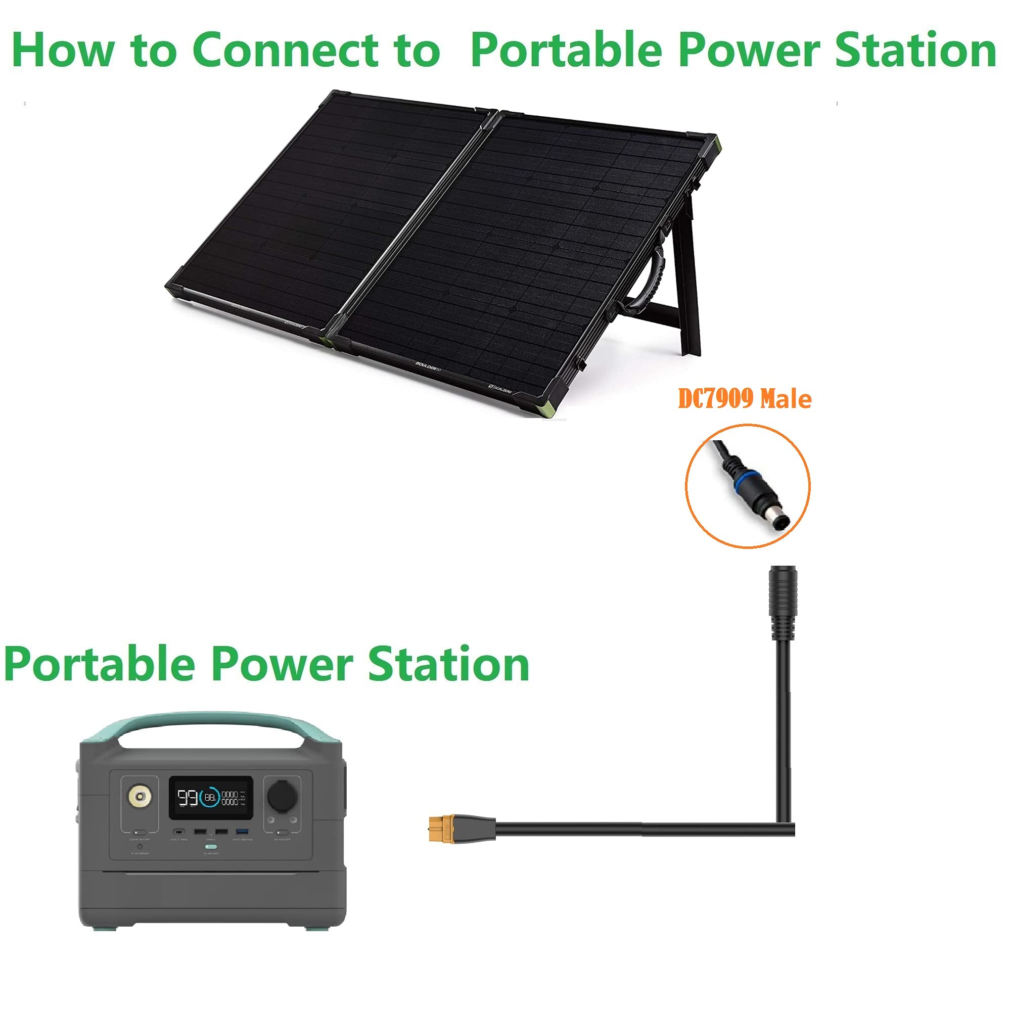 DC 8mm Female /DC7909 ToXT60 Female Connectors Adapter Connect Solar Panel for Lipo Battery Pack Compatible Portable Power Station River Delta and Solar Generator 1M/3Ft