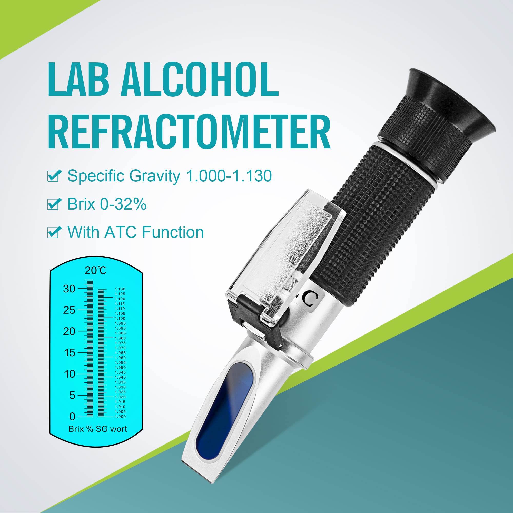 LACHOI ATC Beer Brix Alcohol Refractometer for Beer Brewing Homebrew Dual Scale Specific Gravity 1.000-1.130 & Brix 0-32% for Beer Brewing Tester