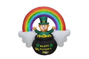 bzb goods 4 foot tall saint patrick's day inflatable green leprechaun in pot of gold with rainbow and cloud pre-lit led lights indoor outdoor lawn yard holiday decoration blow up home garden decor