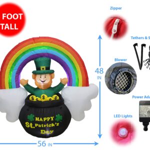 BZB Goods 4 Foot Tall Saint Patrick's Day Inflatable Green Leprechaun in Pot of Gold with Rainbow and Cloud Pre-Lit LED Lights Indoor Outdoor Lawn Yard Holiday Decoration Blow up Home Garden Decor