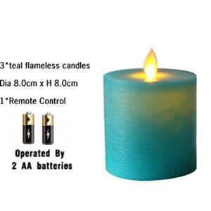 Kitch Aroma Teal Flameless Candles D 3.15" H 3.15", Teal Candles Battery Operated LED Pillar Truquoise Flameless Candles for Home Decoration