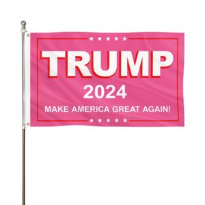 Annlefei Trump 2024 Pink Flag Make America Great Again Flag MAGA Flags Banner For Indoor and Outdoor Decoration 100% Polyester 3X5 FT