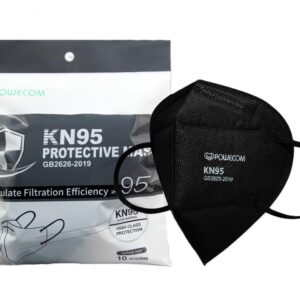 POWECOM KN95 Respirator Face Masks (10 Pack) | Black | Earloop Style