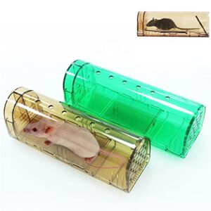 humane mouse traps no kill，live mouse trap，catch and release that works for indoor/outdoor 2 pack green and brown，kids and pets safe，easy to set/clean，reusable for small voles、hamsters、moles。