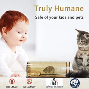Humane Mouse Traps no Kill，Live Mouse Trap，Catch and Release That Works for Indoor/Outdoor 2 Pack Green and Brown，Kids and Pets Safe，Easy to Set/Clean，Reusable for Small Voles、Hamsters、Moles。