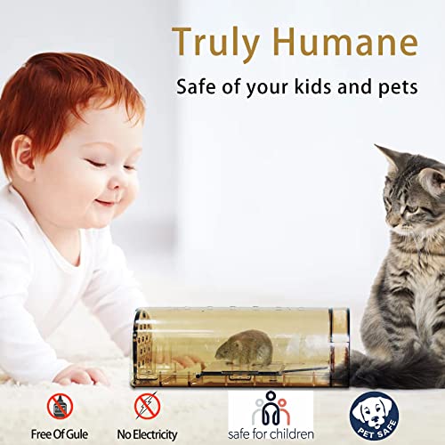Humane Mouse Traps no Kill，Live Mouse Trap，Catch and Release That Works for Indoor/Outdoor 2 Pack Green and Brown，Kids and Pets Safe，Easy to Set/Clean，Reusable for Small Voles、Hamsters、Moles。