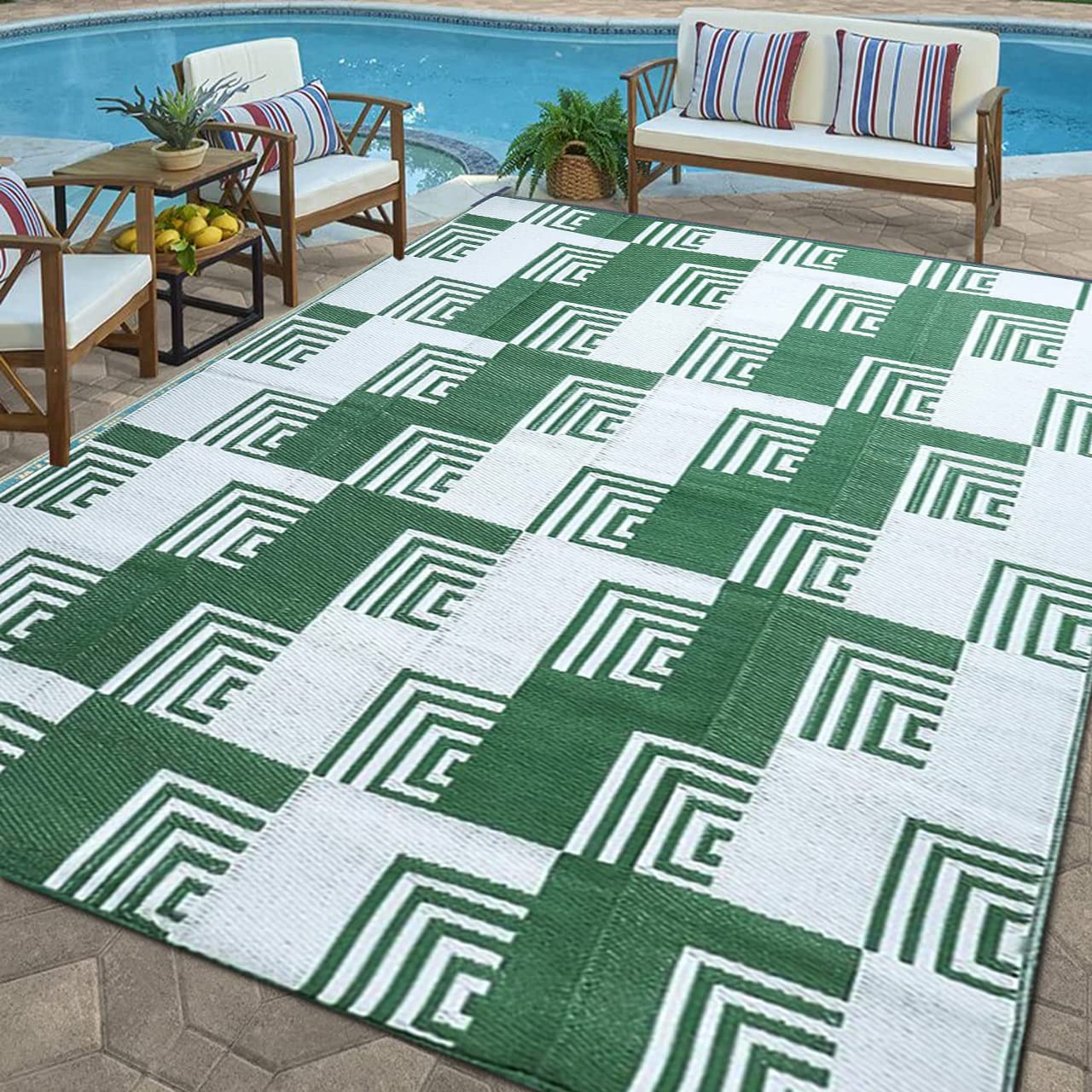 Eleet Reversible Mats, Plastic Straw Rug 5x8 ft - Modern Area Rug - Waterproof Portable Outdoor Rug RV, Patio, Backyard, Deck, Picnic, Beach, Trailer, Camping (5 x 8 ft, Olive Green)